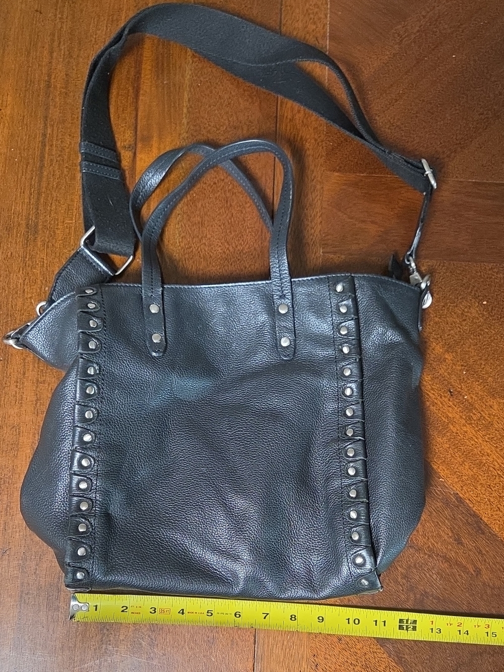 Sorial Black Studded Leather Tote with Detachable Crossbody Strap